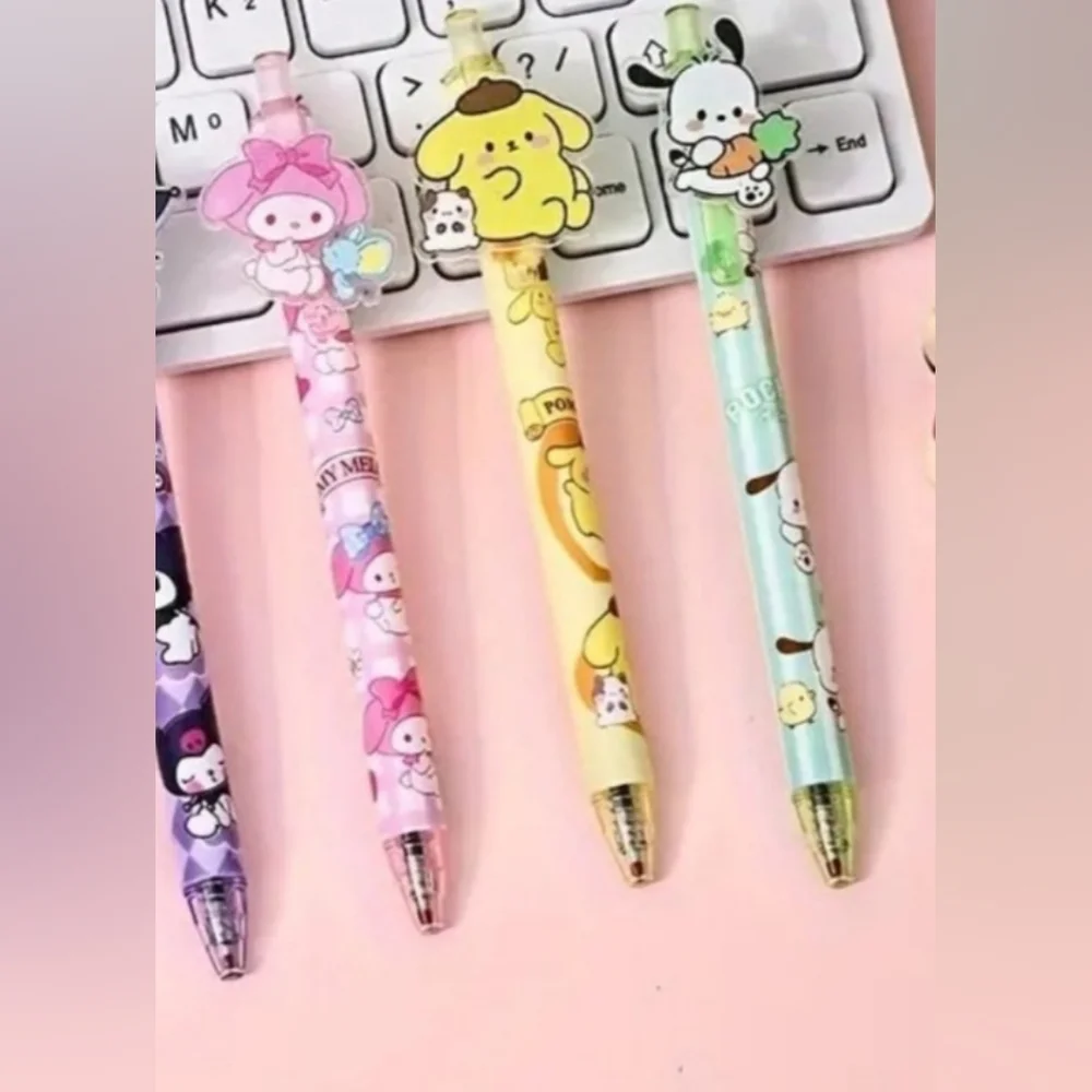 Set of 6, Hello Kitty & Friends Pens Sanrio Kuromi Melody Pom Cinnamoroll